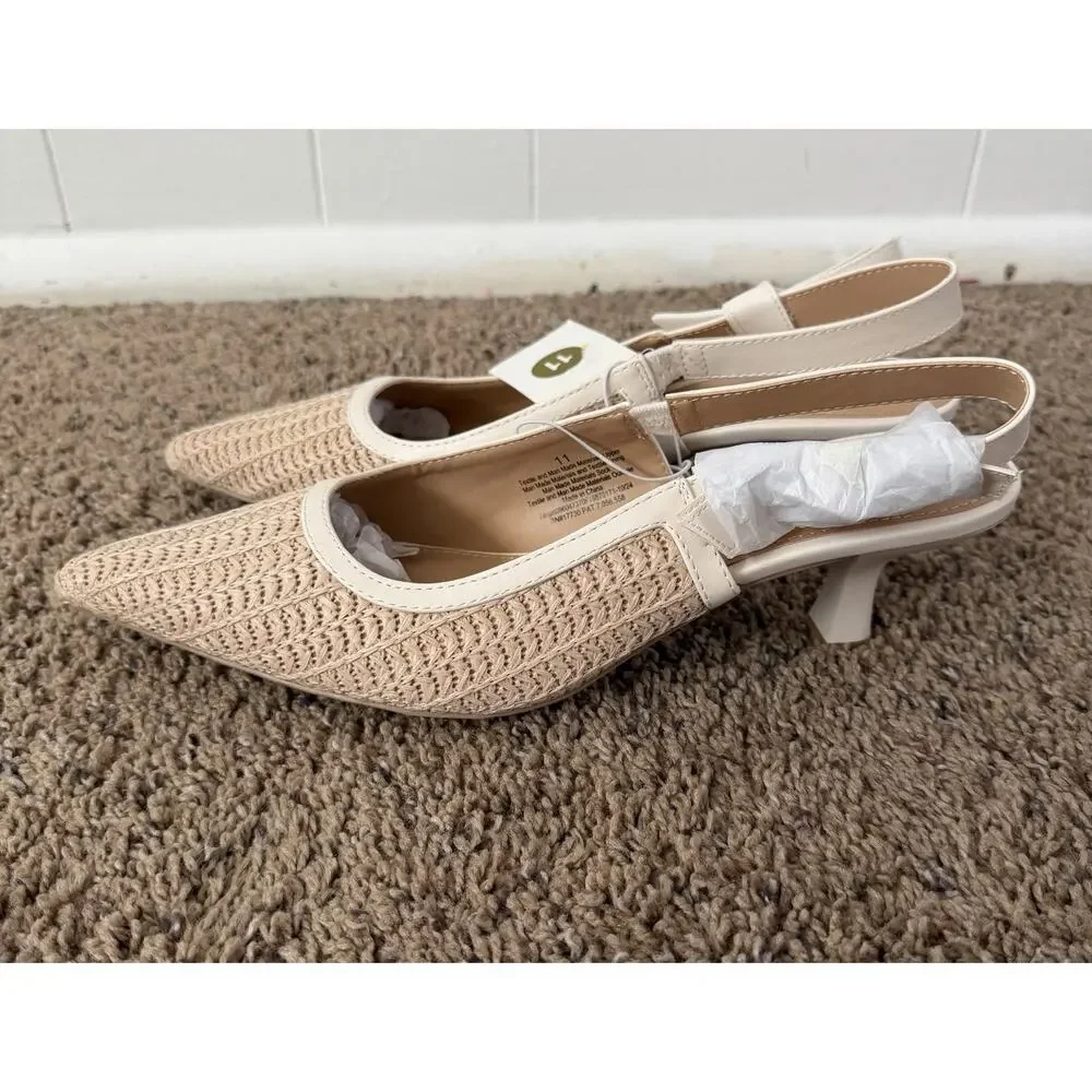 A New Day Women’s Slingback Kitten Heel Woven Pointed Toe Shoes Size 11